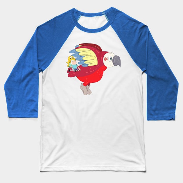 Finn and Jake on Giant Parrot Baseball T-Shirt by surfinggiraffecomics